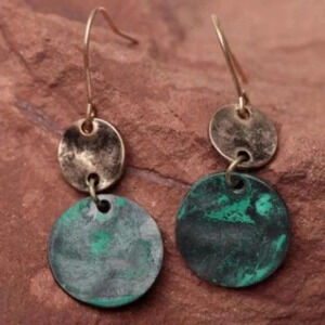 Copper Plated Brass Patina Medallion Dangle Earrings